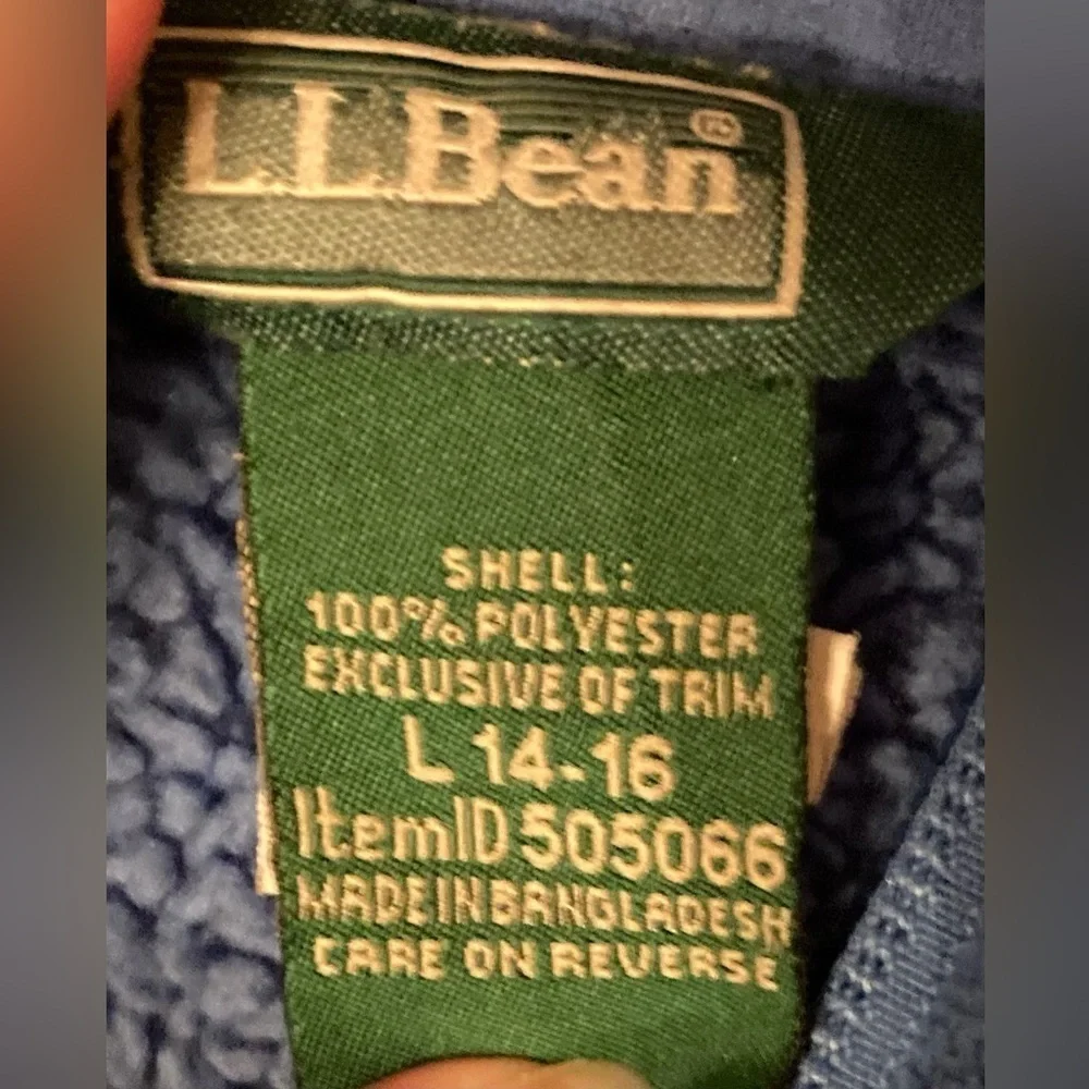 LL Bean Youth Blue‎ Fleece Jacket Full Zip Up Zipper Pockets Size 14-16